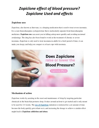 Zopiclone effect of blood pressure? Zopiclone Used and effects