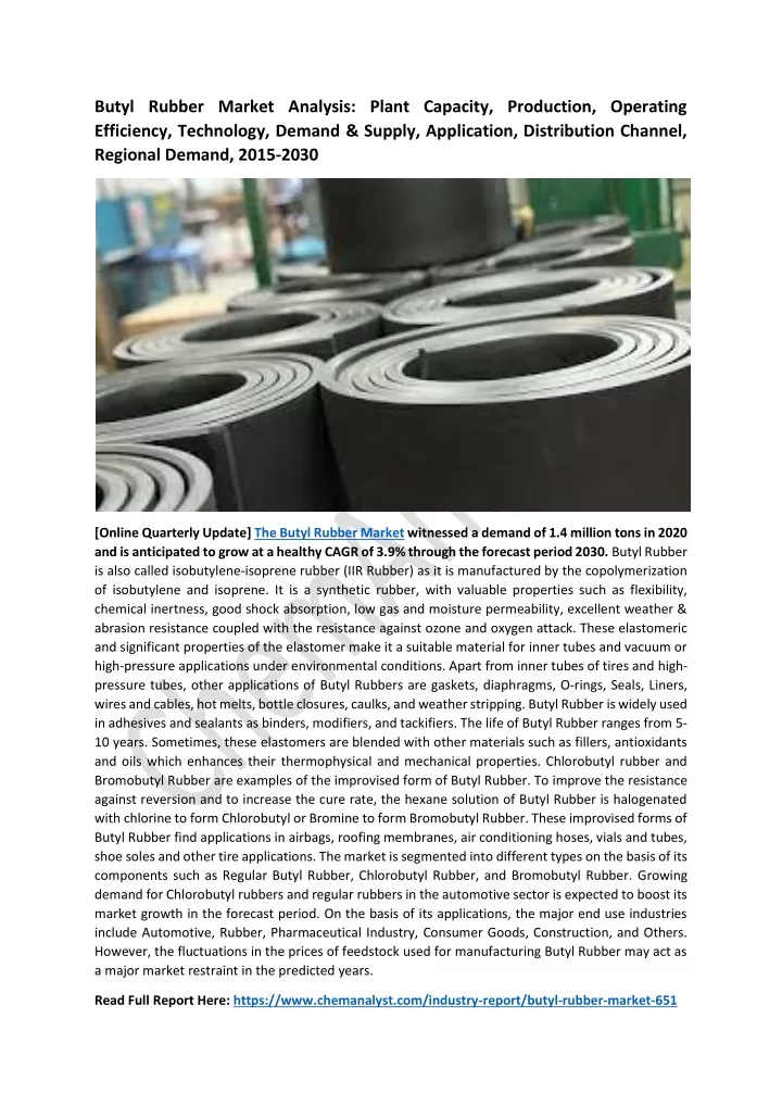 butyl rubber market analysis plant capacity