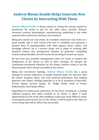 andrew bloom seattle helps generate new clients