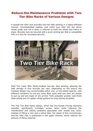 Reduce the Maintenance Problems with Two Tier Bike Racks of Various Designs