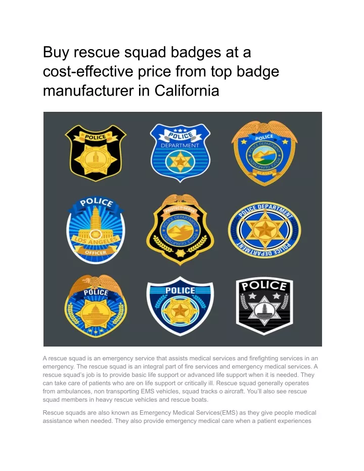 buy rescue squad badges at a cost effective price