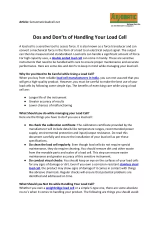 Dos and Don’ts of Handling Your Load Cell