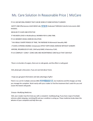 Ms. Care Solution In Reasonable Price | MizCare