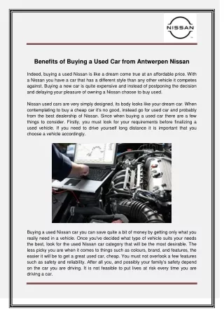 Benefits of Buying a Used Car from Antwerpen Nissan