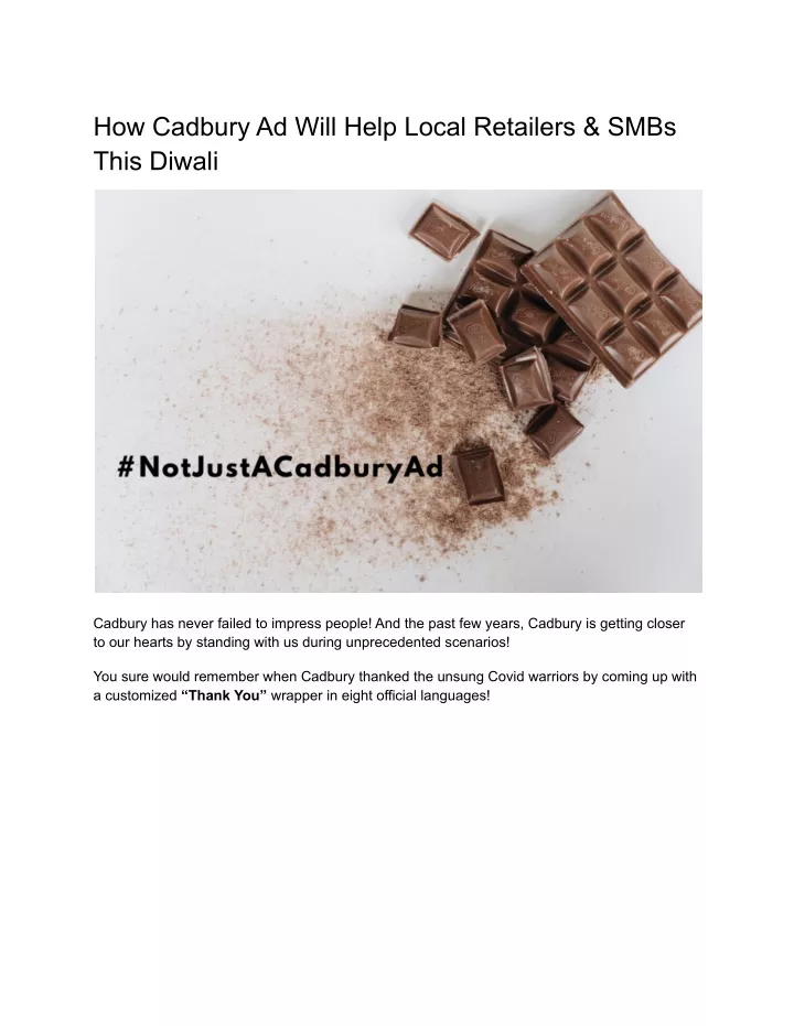 how cadbury ad will help local retailers smbs