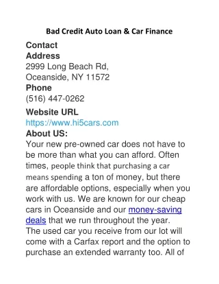 Bad Credit Auto Loan & Car Finance