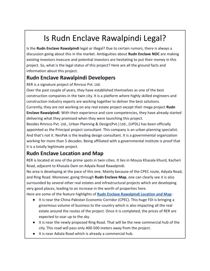 is rudn enclave rawalpindi legal