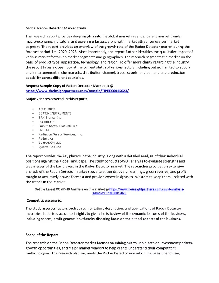 global radon detector market study