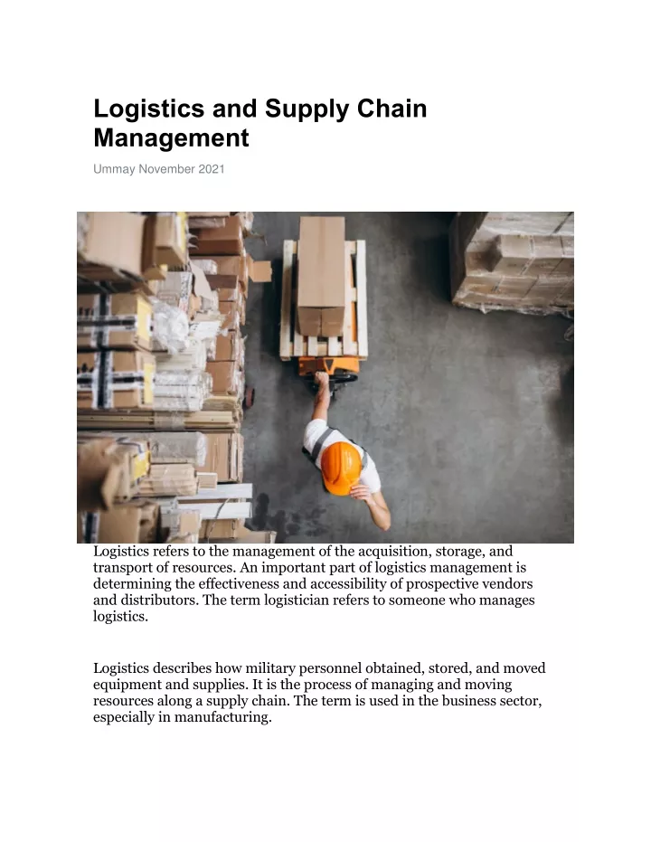 logistics and supply chain management