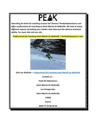 Professional Ski Coaching Saint Martin De Belleville  Peakskiadventures.com