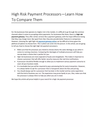 high risk payment processors learn how to compare