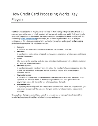 how credit card processing works key players