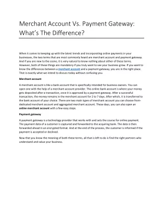 merchant account vs payment gateway what