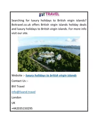 Luxury Holidays to British Virgin Islands  Bvitravel.co.uk