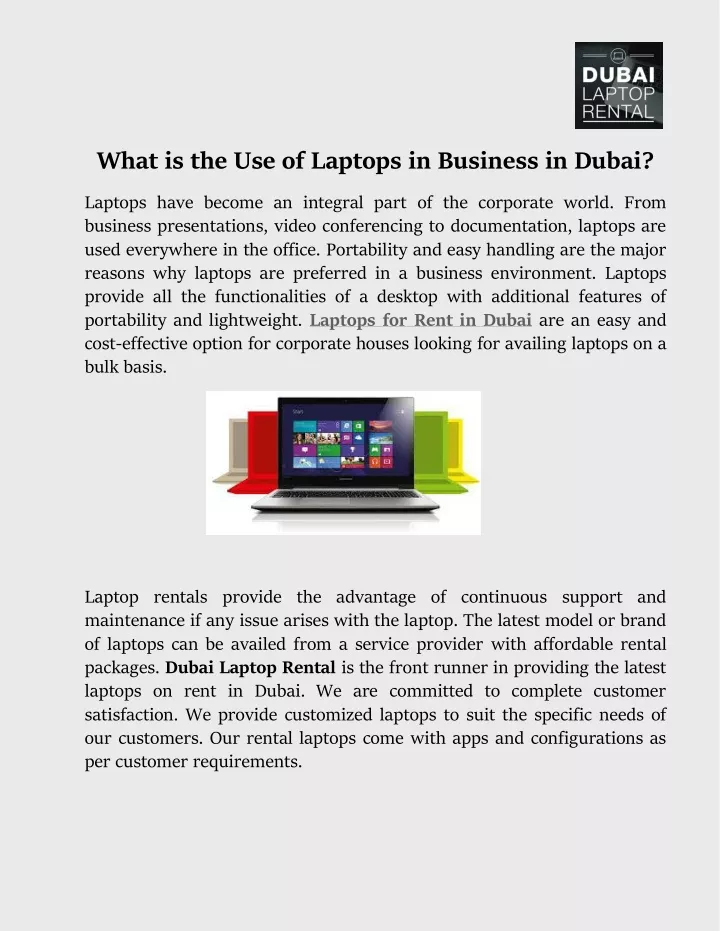 what is the use of laptops in business in dubai