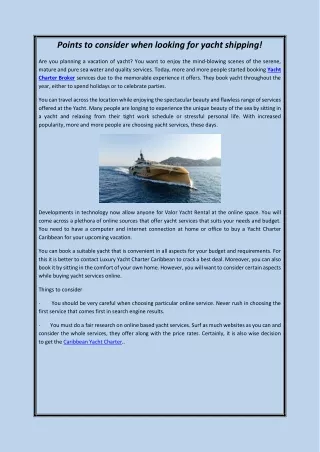 Points to consider when looking for yacht shipping