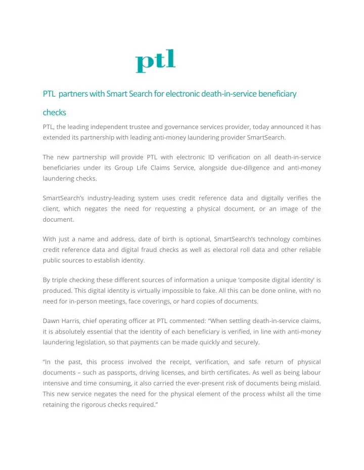 ptl partners with smart search for electronic