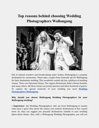 Top reasons behind choosing Wedding Photographers Wollongong