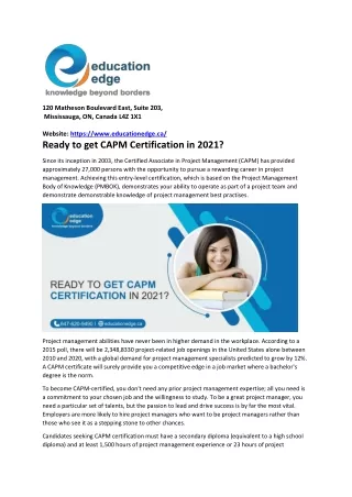 Ready to CAPM Certification in 2021