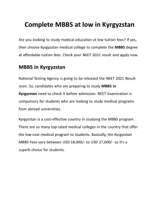 complet e mb b s at low in k yrgyzstan