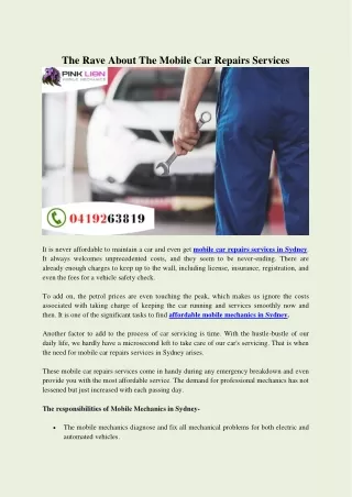 The Rave About The Mobile Car Repairs Services