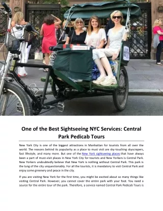 One of the Best Sightseeing NYC Services Central Park Pedicab Tours