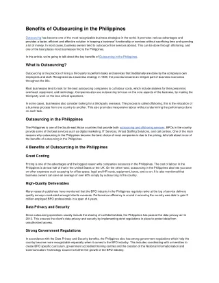 benefits of outsourcing in the philippines