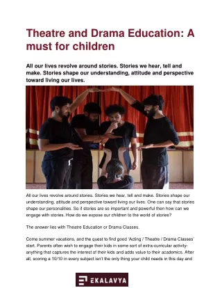 Theatre and Drama Education: A must for children - Ekalavya