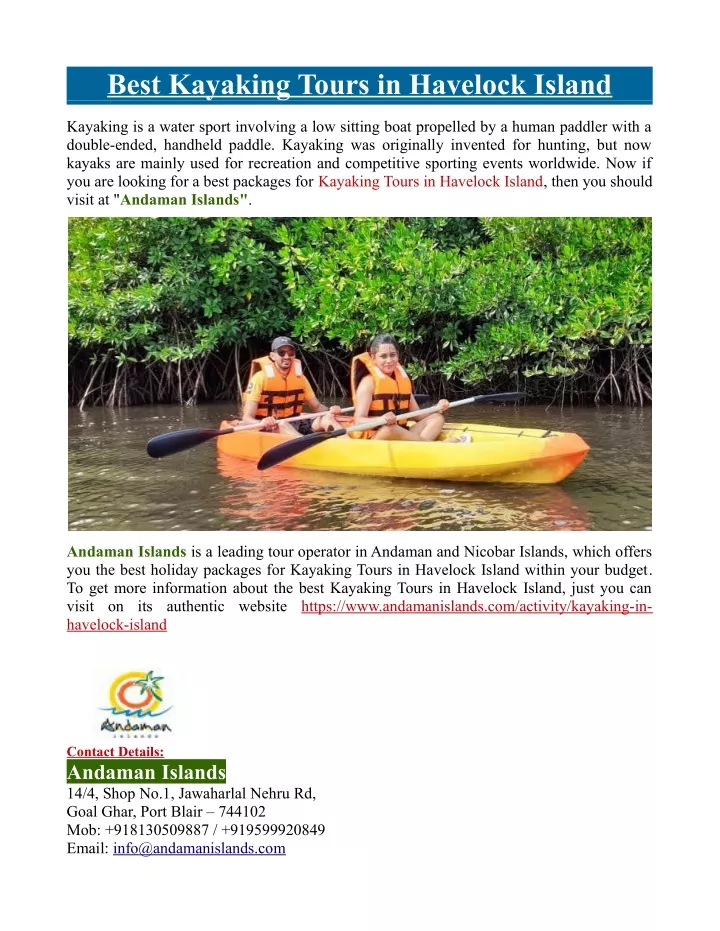 best kayaking tours in havelock island