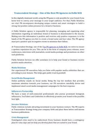transcendent strategy one of the best pr agencies