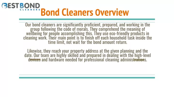 bond cleaners o verview