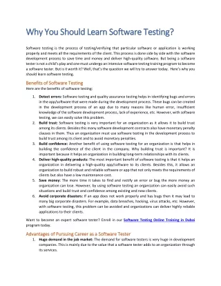 Why You Should Learn Software Testing