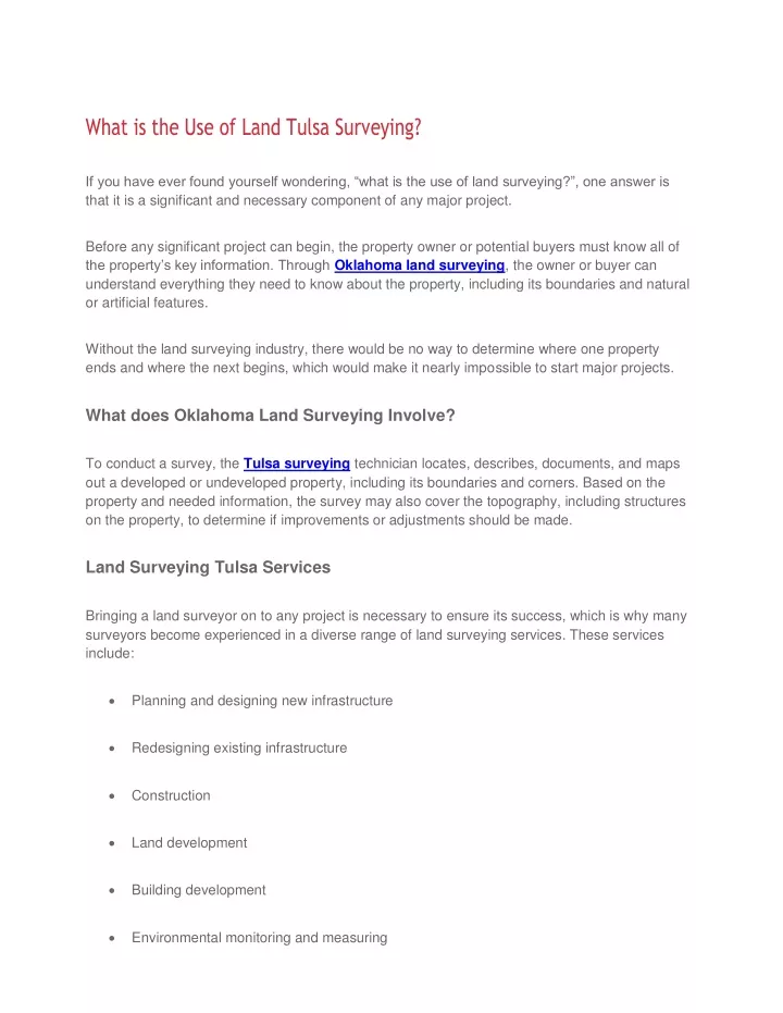 what is the use of land tulsa surveying