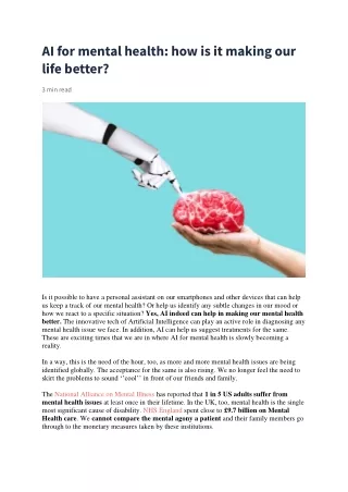 AI for mental health: how is it making our life better?