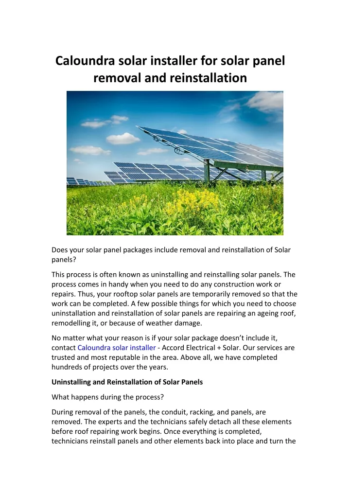 caloundra solar installer for solar panel removal