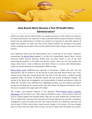 How Benoit Morin Became a Part Of Health Ethics Administration