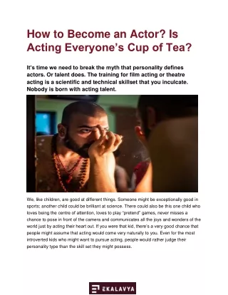 How to Become an Actor? Is Acting Everyone’s Cup of Tea? - Ekalavya