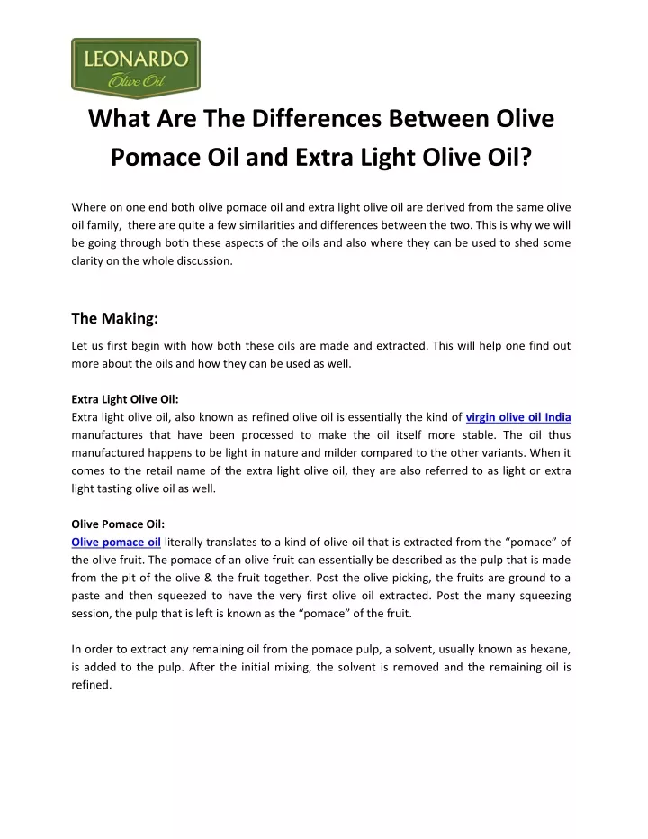 what are the differences between olive pomace