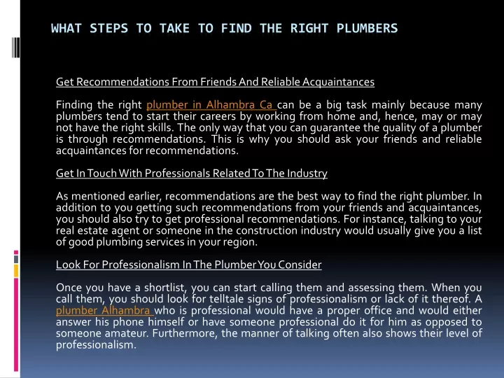 what steps to take to find the right plumbers