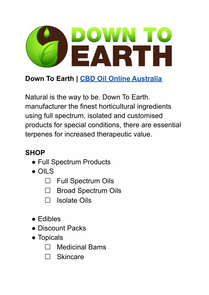 down to earth cbd oil online australia