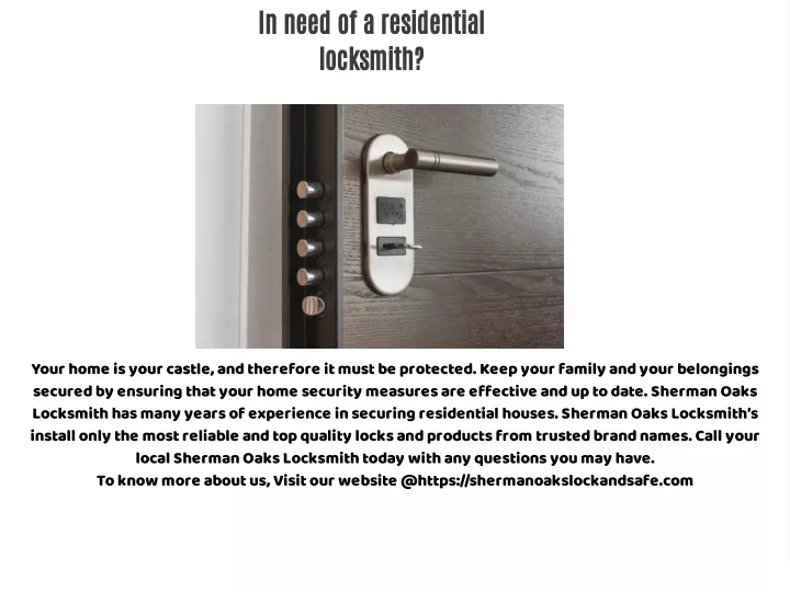 in need of a residential locksmith