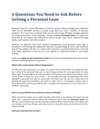 6 Questions You Need to Ask Before Getting a Personal Loan