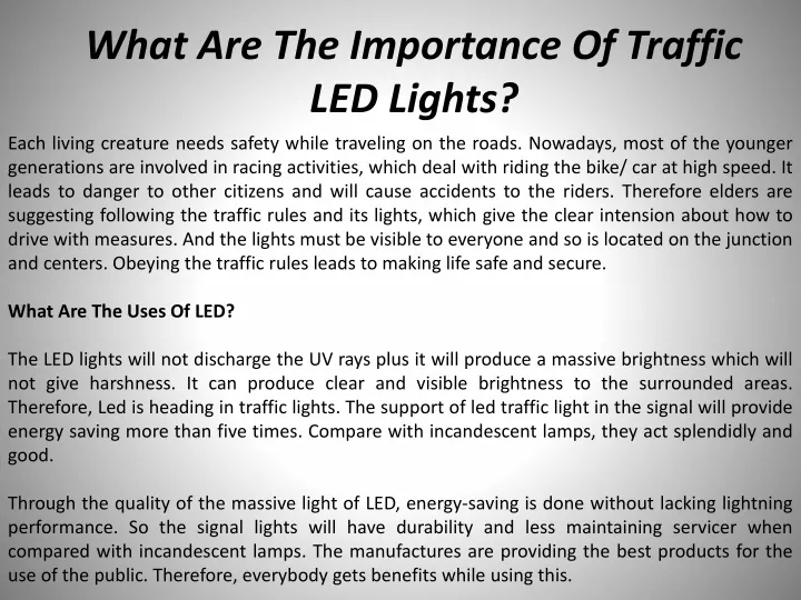 what are the importance of traffic led lights