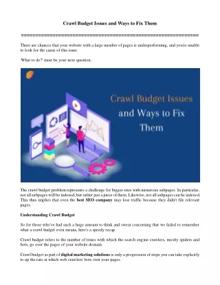 crawl budget issues and ways to fix them there