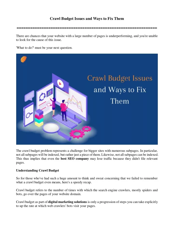 crawl budget issues and ways to fix them there