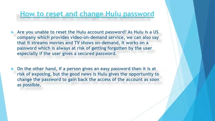 how to reset and change hulu password