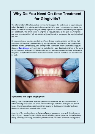why do you need on time treatment for gingivitis