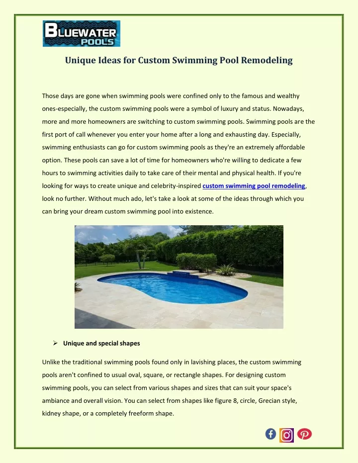 unique ideas for custom swimming pool remodeling