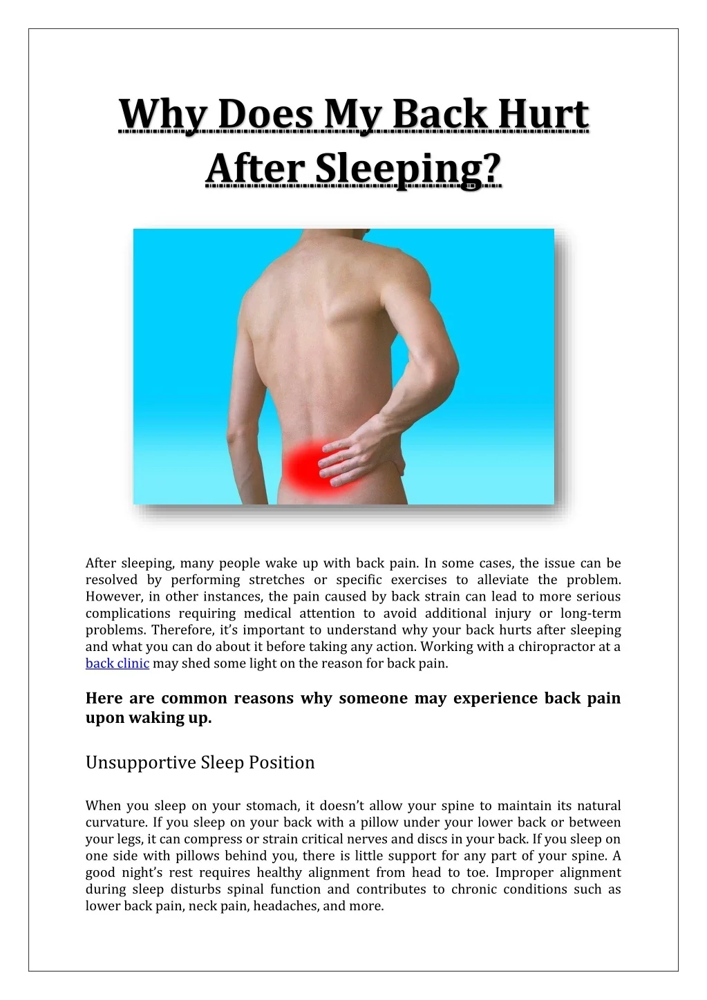 Ppt Why Does My Back Hurt After Sleeping Powerpoint Presentation
