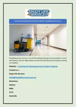 Commercial Cleaning Services Eastern Suburbs | Enjoylifeservices.com.au